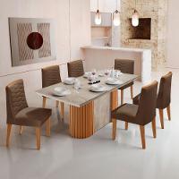 Mesa De Jantar Aspen 180cm Tampo Bp Canto Reto 6 Cadeiras Eloise Veludo Marrom Gris Royale - 1