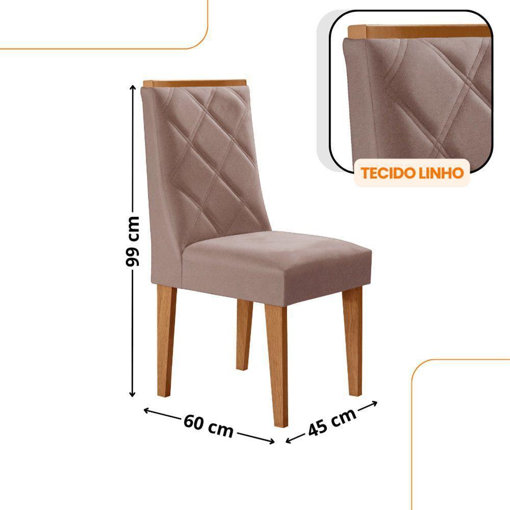 Mesa Jantar Diane 120cm Tampo Mdf E Vidro 4 Cadeiras Isadora Moderna Linho Capuccino Off White Naturale Serigrafia - 3