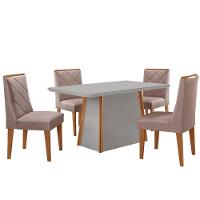 Mesa Jantar Diane 120cm Tampo Mdf E Vidro 4 Cadeiras Isadora Moderna Linho Capuccino Off White Naturale Serigrafia - 2