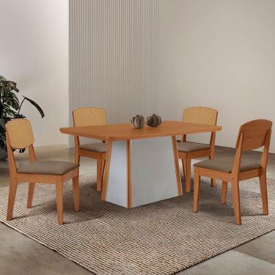 Mesa Jantar Diane 120cm Tampo Mdf Lam 4 Cadeiras Copper Pre Moderna Veludo Capuccino Naturale Off White