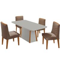 Mesa De Jantar Diane 120cm Tampo Mdf Vidro Cadeiras Eloise Moderna Veludo Capuccino Off White Naturale Serigrafia - 2