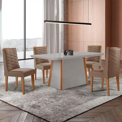 Mesa De Jantar Diane 120cm Tampo Mdf Vidro 4 Cadeiras Safira Veludo Capuccino Off White Naturale Serigrafia