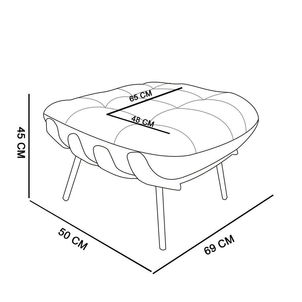Kit 01 Poltrona E 01 Puff Costela Linho Base De Metal - D'Rossi A26 Grafite - 2