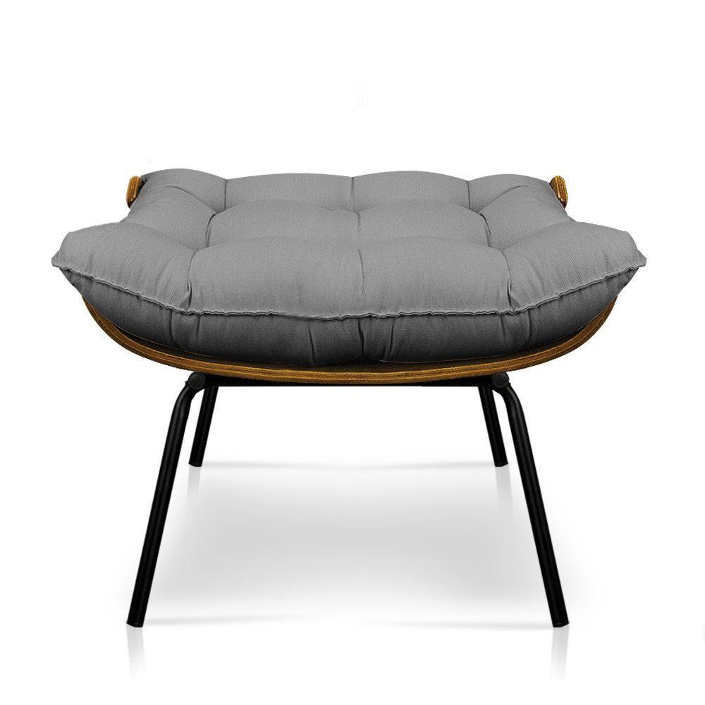 Kit 01 Poltrona E 01 Puff Costela Linho Base De Metal - D'Rossi A26 Grafite - 6