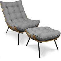 Kit 01 Poltrona E 01 Puff Costela Linho Base De Metal - D'Rossi A26 Grafite - 1