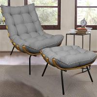 Kit 01 Poltrona E 01 Puff Costela Linho Base De Metal - D'Rossi A26 Grafite