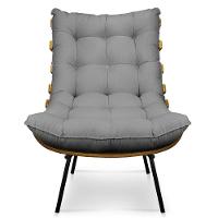 Kit 01 Poltrona E 01 Puff Costela Linho Base De Metal - D'Rossi A26 Grafite - 8