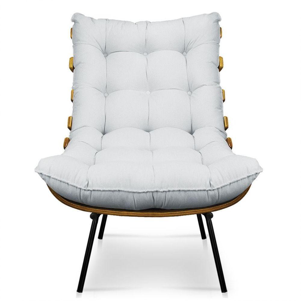 Kit 01 Poltrona E 01 Puff Costela Linho Base De Metal - D'Rossi A05 Cinza Claro - 1