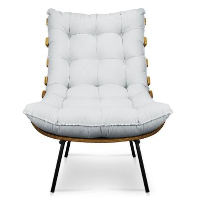 Kit 01 Poltrona E 01 Puff Costela Linho Base De Metal - D'Rossi A05 Cinza Claro