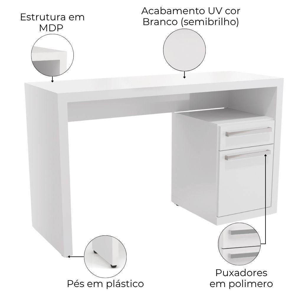 Mesa Escrivaninha Com Gaveteiro Urban 120 Cm S970 Kappesberg Branco - 3
