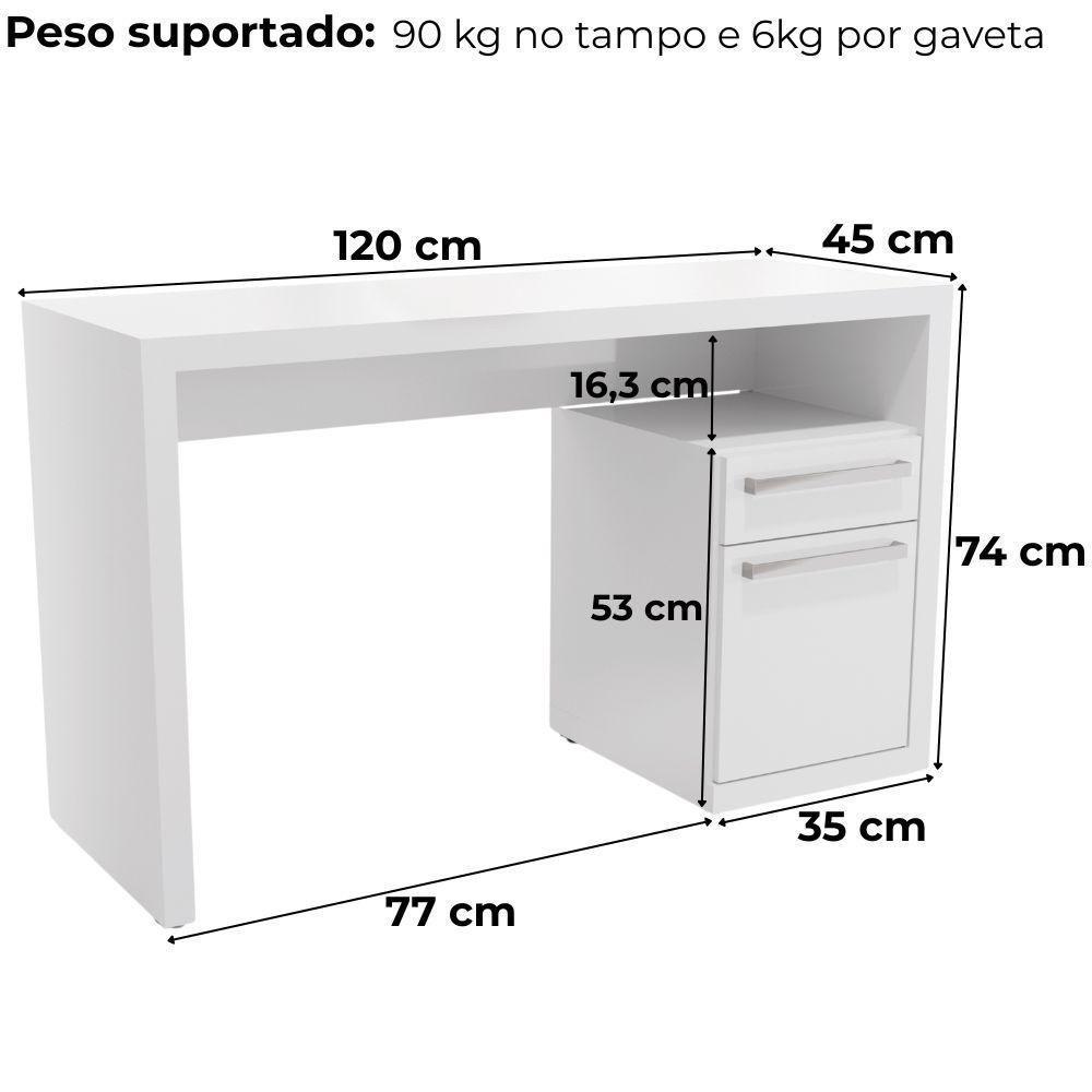 Mesa Escrivaninha Com Gaveteiro Urban 120 Cm S970 Kappesberg Branco - 4