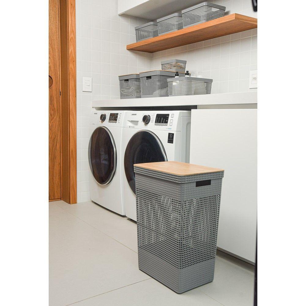 Cesto De Roupa Grid Branco Oceano 49 L Com Tampa De Bambu 38 X 28 X 55,6 Cm - 4