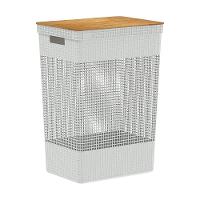 Cesto De Roupa Grid Branco Oceano 49 L Com Tampa De Bambu 38 X 28 X 55,6 Cm - 1
