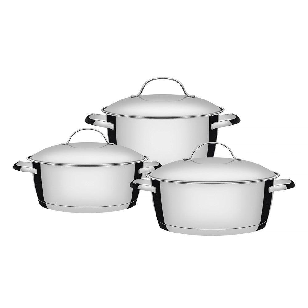 Jogo De Caçarola Rasa E Funda Allegra 3 Peças Em Aço Inox Fundo Triplo Tramontina - 1