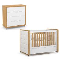 Berço Americano Com Capitonê New Boucle E Cômoda Gaveteiro Infantil Tutto New Freijó Branco Acetinado - Matic - 1