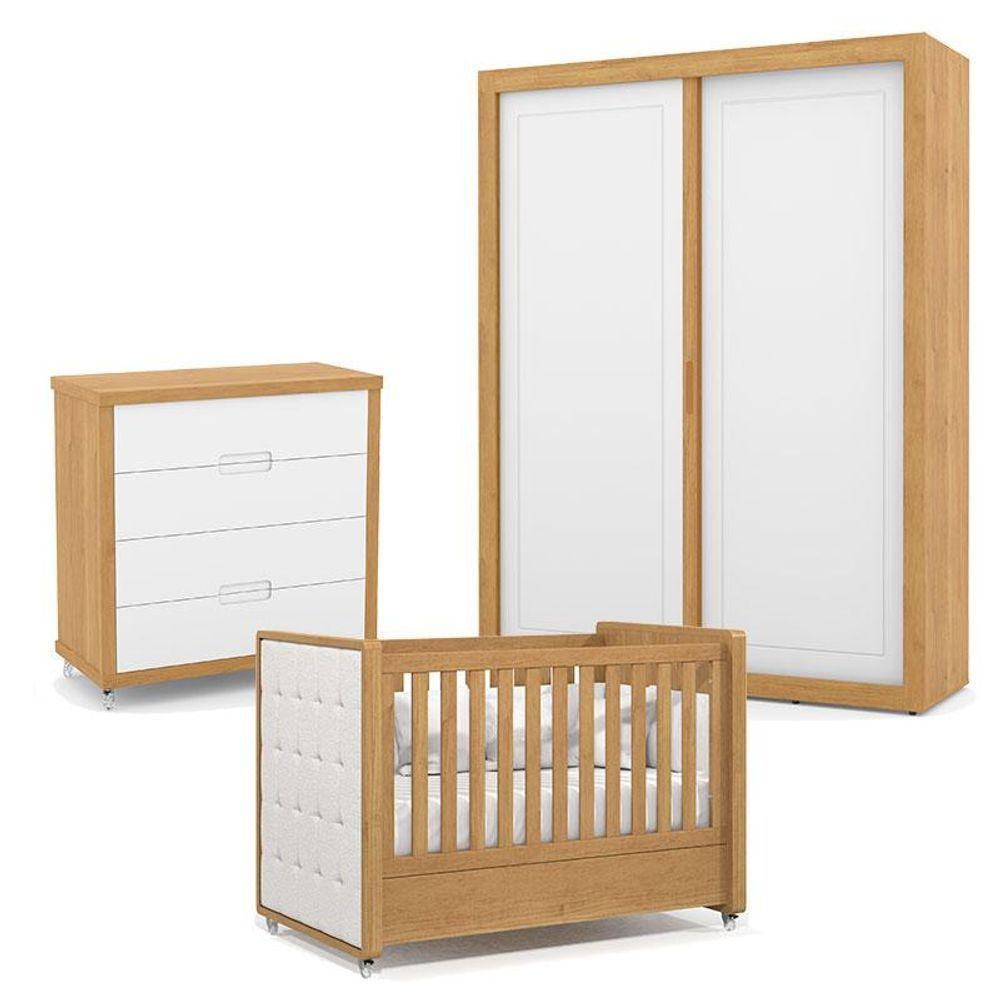 Quarto De Bebe 2 Portas Tutto New Com Capitonê New Boucle E Gaveteiro Freijó - Matic - 1