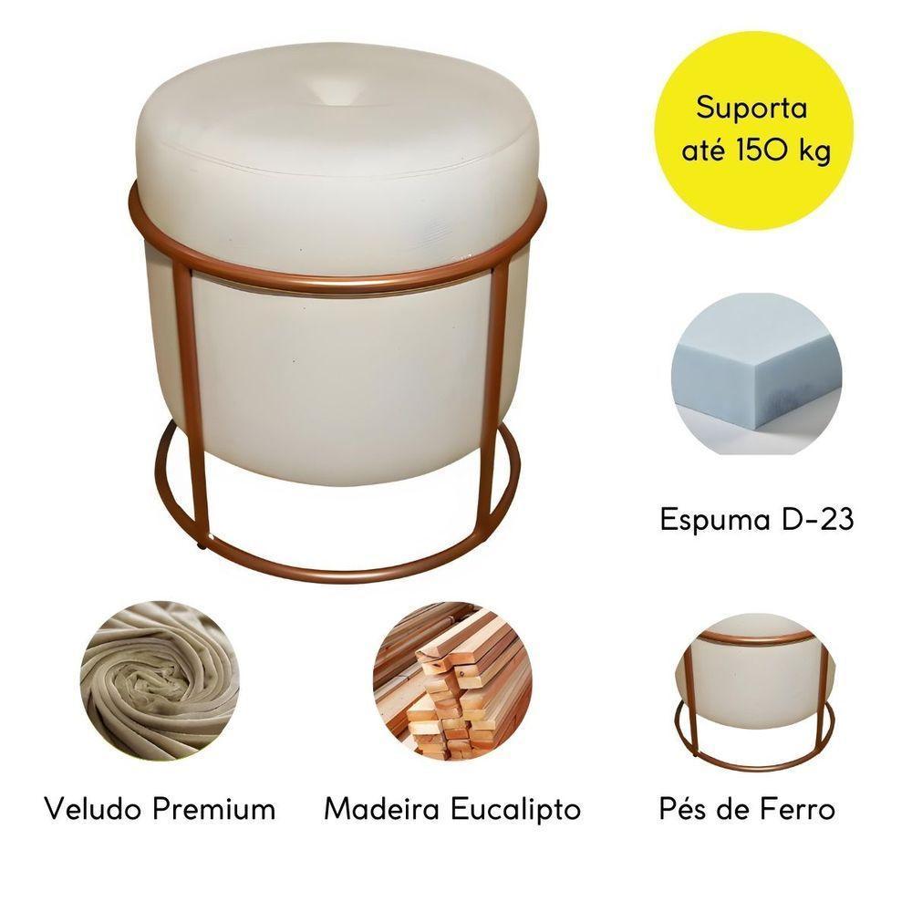 Puff Decorativo Redondo Para Sala Argola Ian Bege Bronze Veludo - 4