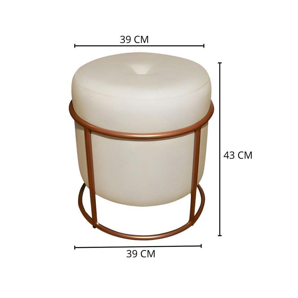 Puff Decorativo Redondo Para Sala Argola Ian Bege Bronze Linho - 3