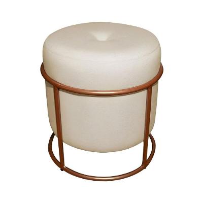 Puff Decorativo Redondo Para Sala Argola Ian Bege Bronze Linho