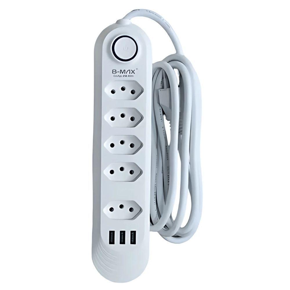 Filtro De Linha C- 3 Entradas Usb - 5 Tomadas - Tripolar - B-max - 1