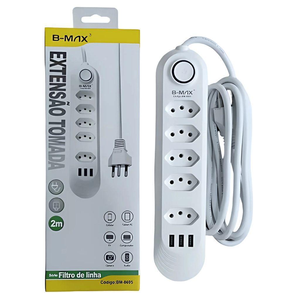 Filtro De Linha C- 3 Entradas Usb - 5 Tomadas - Tripolar - B-max - 2