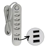 Filtro De Linha C- 3 Entradas Usb - 5 Tomadas - Tripolar - B-max - 3
