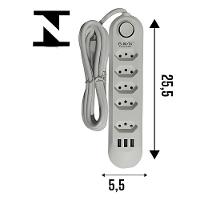 Filtro De Linha C- 3 Entradas Usb - 5 Tomadas - Tripolar - B-max - 4