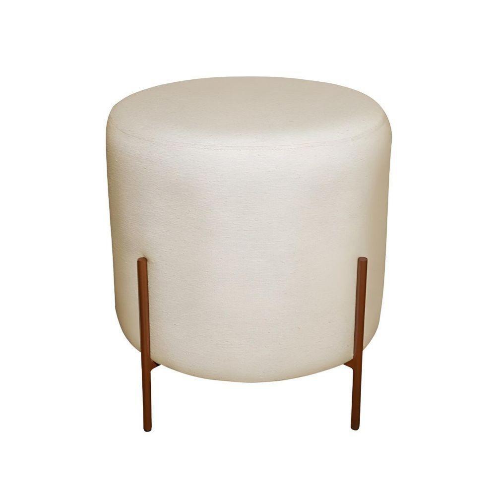 Puff Decorativo Redondo Para Sala Pés De Ferro Elon Bege Bronze Linho - 1