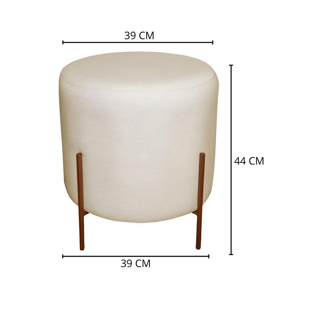 Puff Decorativo Redondo Para Sala Pés De Ferro Elon Bege Bronze Linho - 3