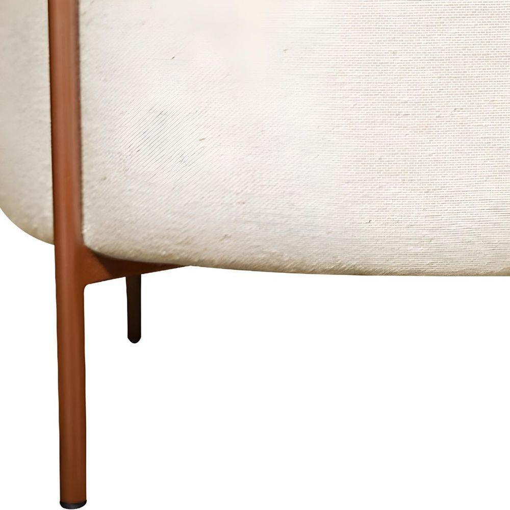 Puff Decorativo Redondo Para Sala Pés De Ferro Elon Bege Bronze Linho - 6