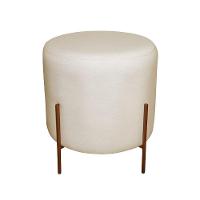 Puff Decorativo Redondo Para Sala Pés De Ferro Elon Bege Bronze Linho - 1