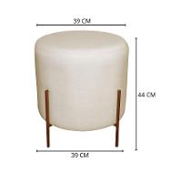 Puff Decorativo Redondo Para Sala Pés De Ferro Elon Bege Bronze Linho - 3