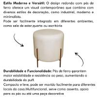 Puff Decorativo Redondo Para Sala Pés De Ferro Elon Bege Bronze Linho - 5