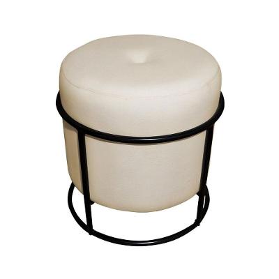 Puff Decorativo Redondo Para Sala Argola Ian Bege Preto Linho