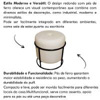 Puff Decorativo Redondo Para Sala Argola Ian Bege Preto Linho - 5