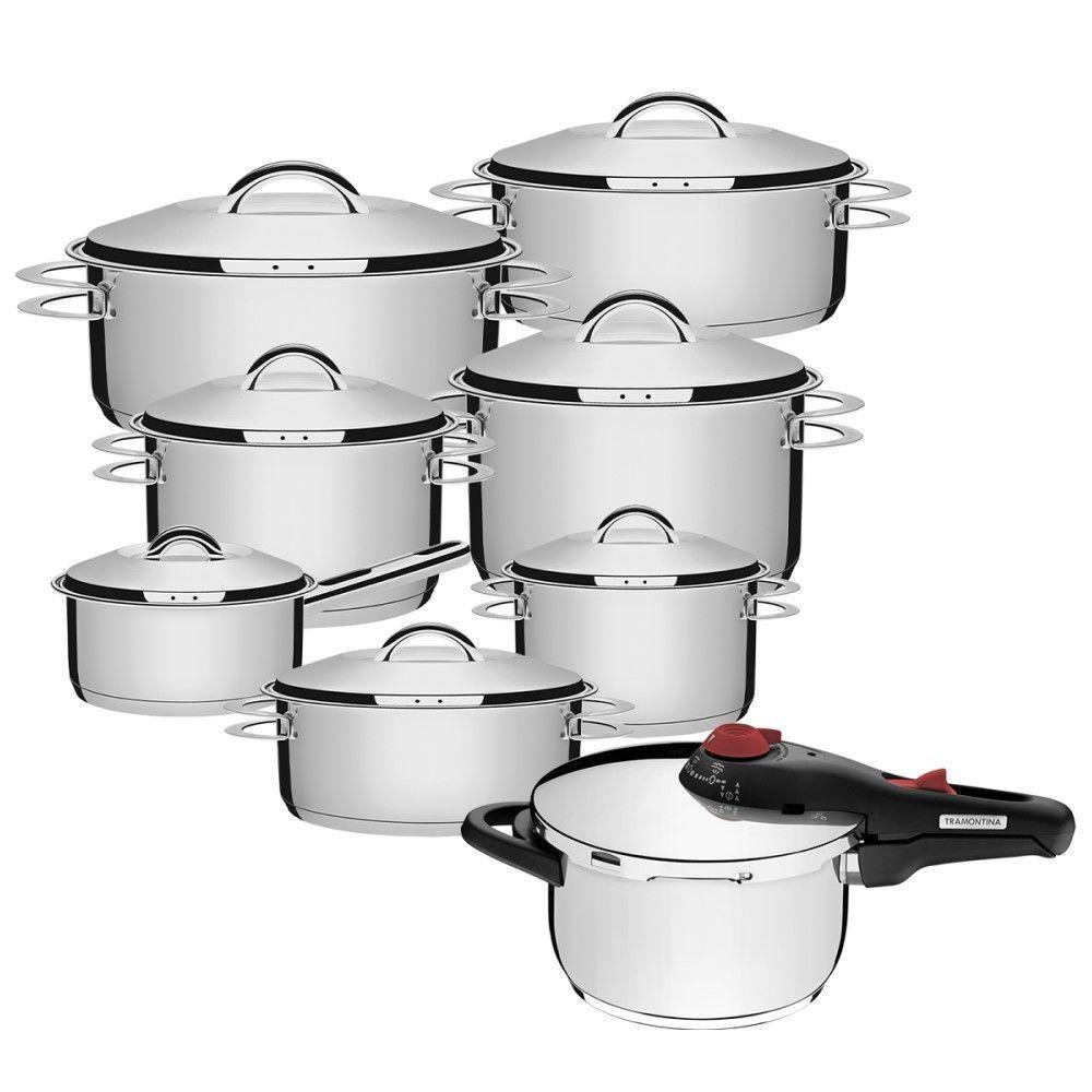 Jogo De Panelas Solar 7 Peças + Panela De Pressão Solar 4,5 L Em Aço Inox Fundo Triplo Tramontina - 1