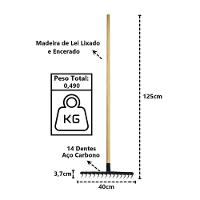 Ancinho 14 Dentes Aço Carbono Cabo Madeira Pra Limpeza 125cm - 3