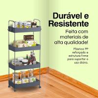 Estante Móvel Compacta 4 Andares Em Plástico Cinza Com Rodas Giratórias