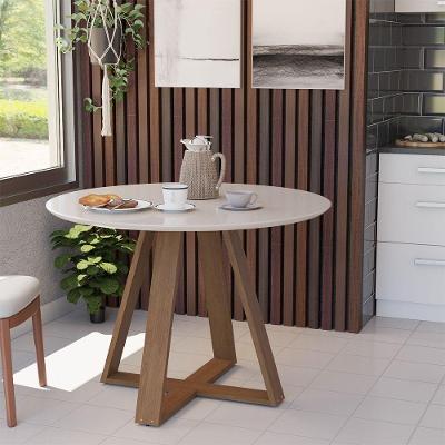 Mesa Redonda Jantar 90cm Livia Off White Base Madeira Maciça