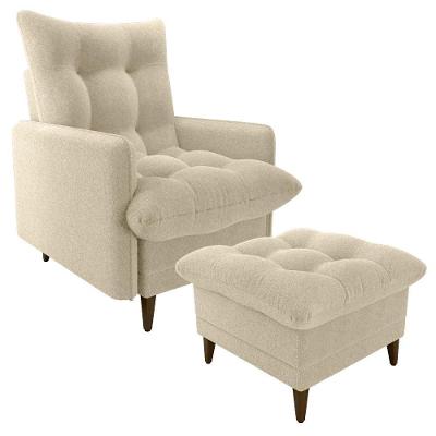 Poltrona De Amamentação Com Puff Montreal Boucle Natural Milani Movelaria