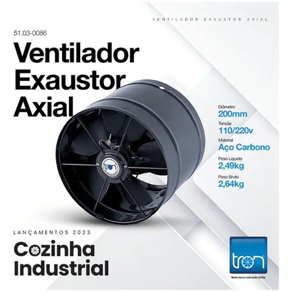 Exaustor Axial Industrial Tron 200mm 130w Bivolt Para Cozinha E Ambientes Fechados - 2