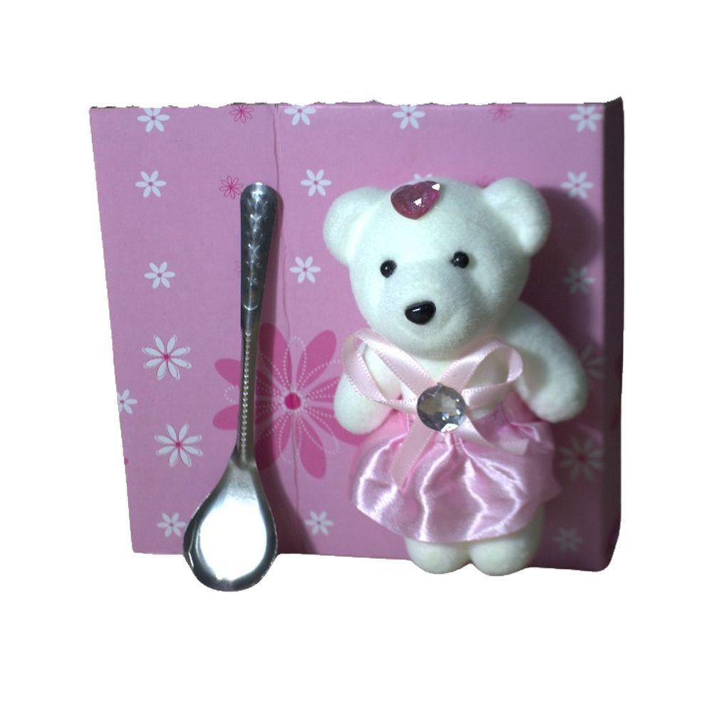 Kit Caneca Presente Ursinho E Colher + Urso De Pelucia Lilás - 3