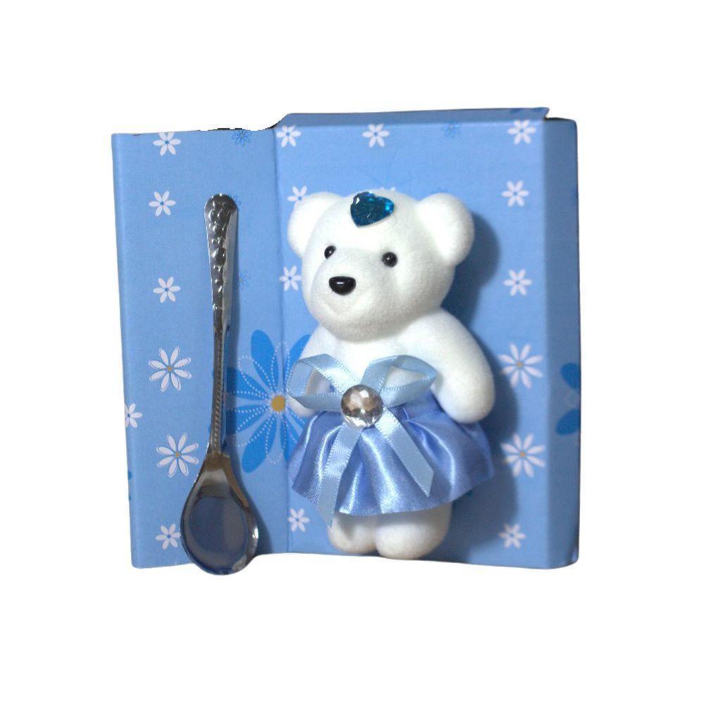 Kit Caneca Presente Ursinho E Colher + Urso De Pelucia Azul - 2