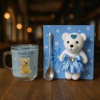 Kit Caneca Presente Ursinho E Colher + Urso De Pelucia Azul - 3