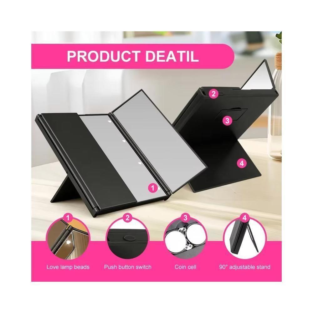 Espelho Led Maquiagem De Bolsa Triplo Com Aumento Dobravel Portatil Iluminacao Mesa Bancada Viagem Camarim - 5