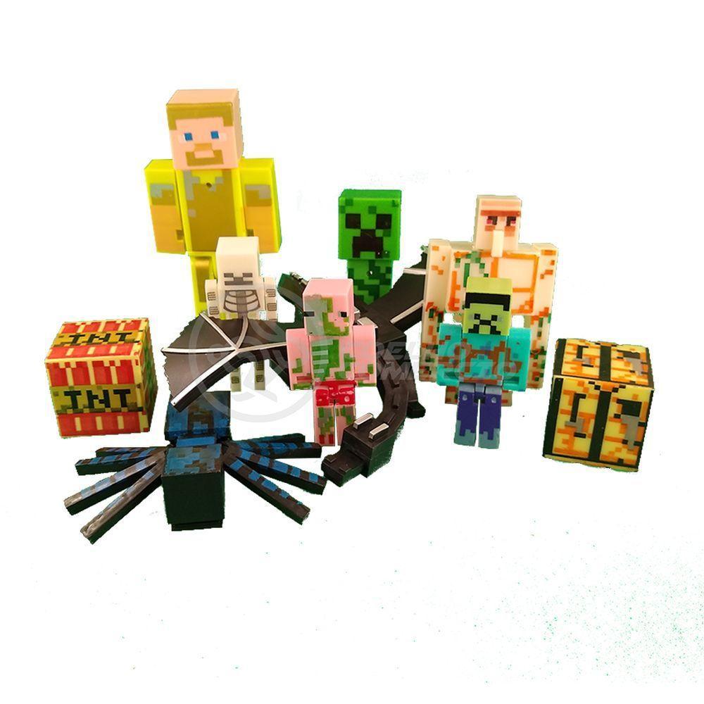 Kit Minecraft Dragão 3 Bonecos 1 Creeper 1 Aranha Azul - 1