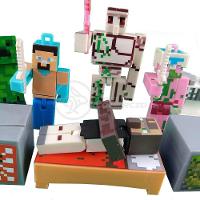 Kit Cartelado Conjunto Minecraft 2 Bonecos + 1 Villager + 1 Enderman + 1 Creeper + 1 Cama + Espadas - 3