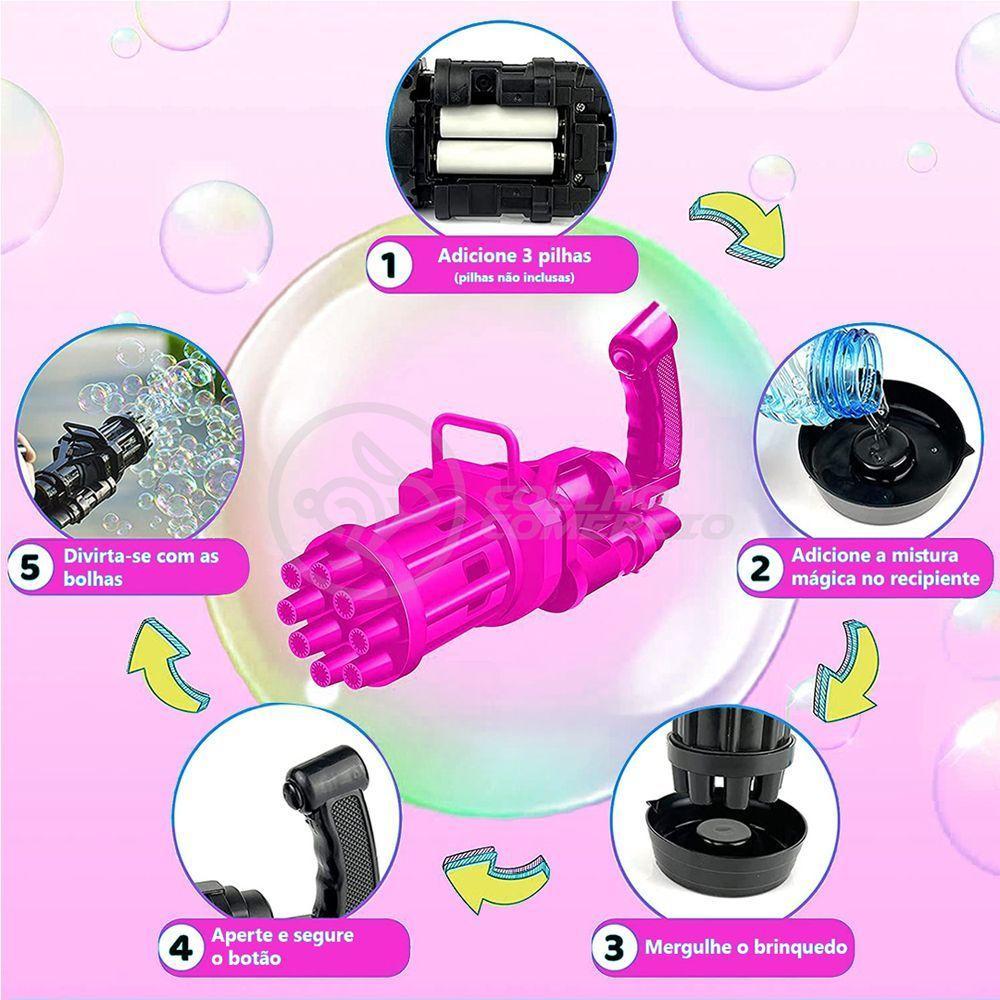 Máquina Elétrica Brinquedo Tiktok Lança Bolhas Sabão Mágica Criança Infantil Rosa - 2