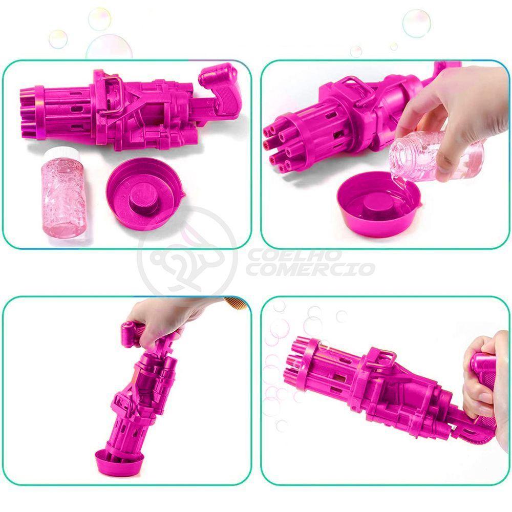 Máquina Elétrica Brinquedo Tiktok Lança Bolhas Sabão Mágica Criança Infantil Rosa - 6