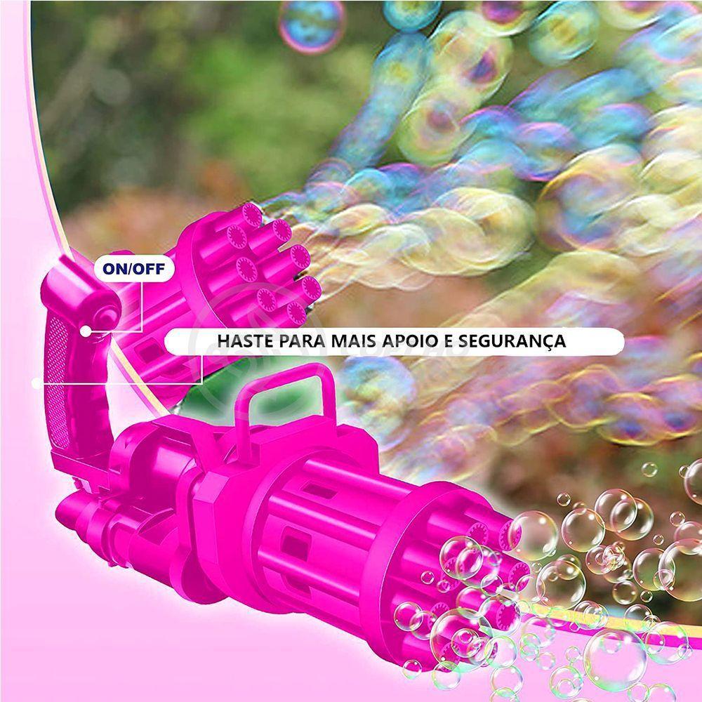 Máquina Elétrica Brinquedo Tiktok Lança Bolhas Sabão Mágica Criança Infantil Rosa - 7